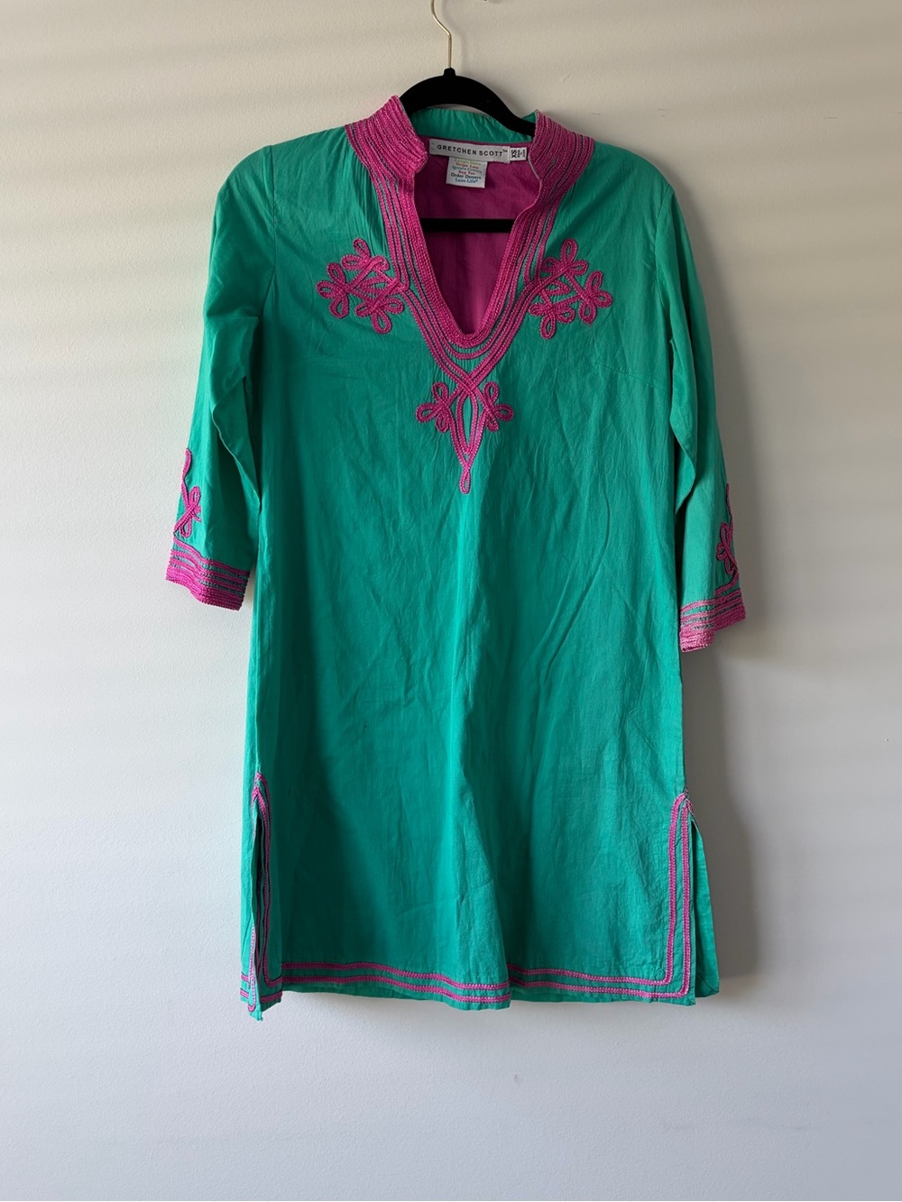 gretchen scott aqua pink embroidered tunic dress xs coastal resort preppy